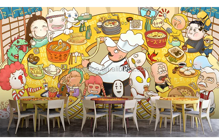 3D Cartoon character Cartoon food street snack bar noodle restaurant wallpaper mural