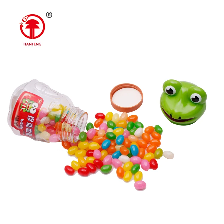 Mixed fruity flavor frog shaped jelly bean low sweet candy bottle halal hot selling mix sweet jelly bean