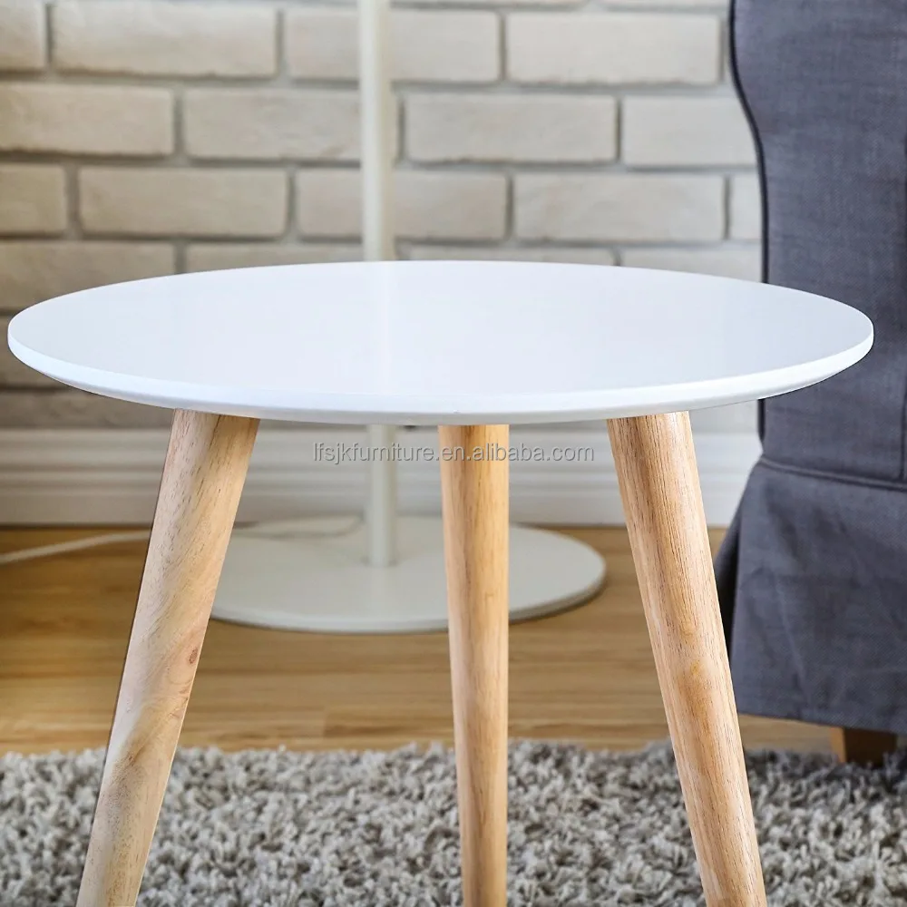 home Furniture modern coffee table MDF wooden round side table with wood legs