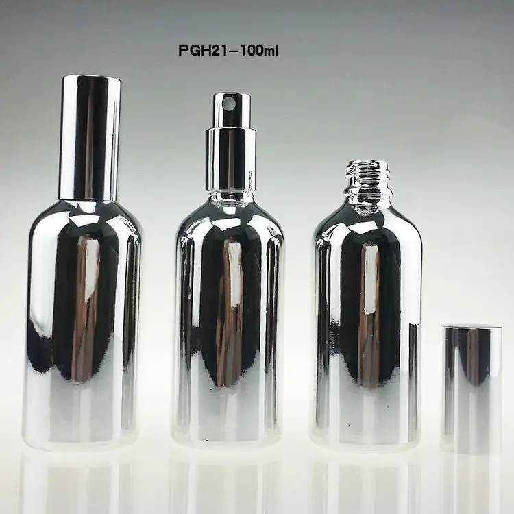Wholesale fine mist glass spray bottle for perfume, silver glass dropper bottle, cosmetic essential oil glass bottle