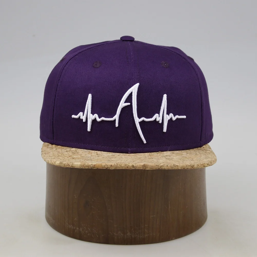 High Quality Purple Embroidery Men 3D Customize Wooden Cork Snapback Hat