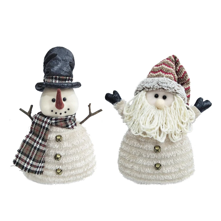 Vintage Christmas Decoration Plush Warm Winter  Fabric Snowman Santa Dolls White Xmas Ornament