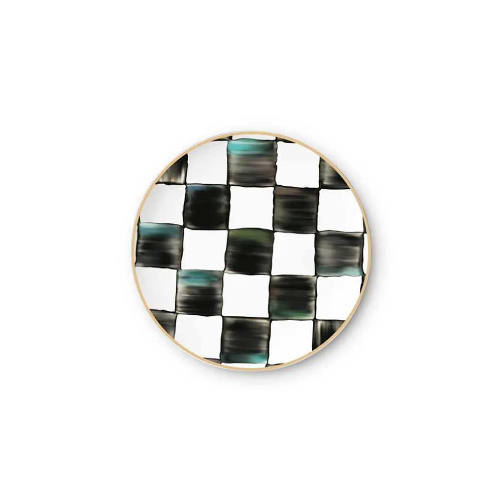 JK Ceramics Shepherd Check Dinner Set Black and White Gold Rim Banquet Plates