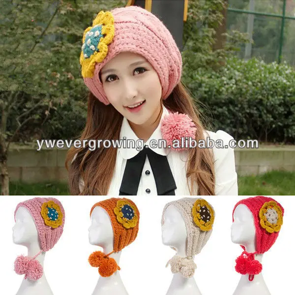 2014 уникальный дизайн мочка уха связанный шлем девушки головные уборы крючком зимней шапке
