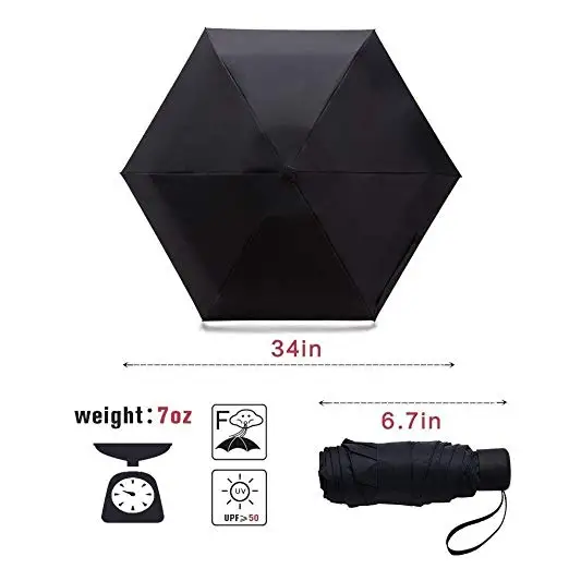 Mini Travel Sun & Rain Umbrella, Folding Collapsible Compact Lightweight Umbrella Portable Outdoor Golf Umbrella with 99% UV