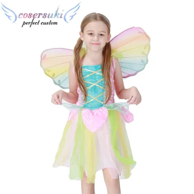 Cute Rainbow Angel Skirt Halloween Children Princess Dress Stage Performance Cosplay Angel Costume