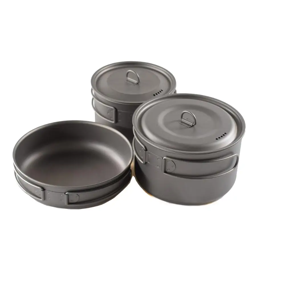 
Titanium camping cookset: 2 pots&1 pan 0.4mm/0.5mm thickncess; 