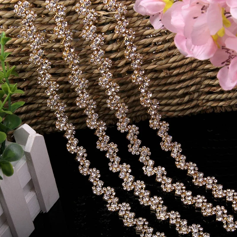 Wholesale Crystal Rhinestone Chain Trimming Bridal Sash Rhinestone Trim Applique Wedding Belt Garment Accessories RC70528