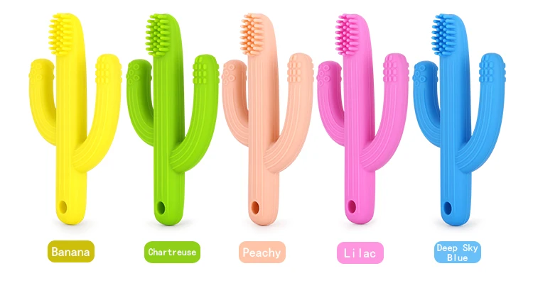 
New Design Bpa Free Food Grade Animal Silicone Baby Gloves Teething Toy Baby Cactus Toothbrush and Teether 