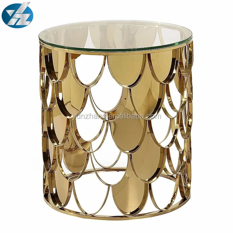 
Gold Carved Metal Base Mirror Low Mini Coffee Table 