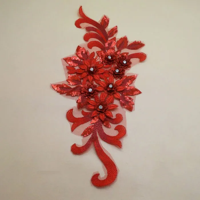 Sexy black rhinestone beaded lace applique for evening dress