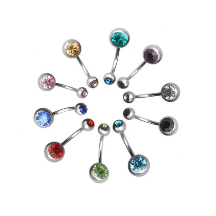 Belly Bar Surgical Steel Double Crystal Gem Navel Bar Button Ring Belly Bars body piercing