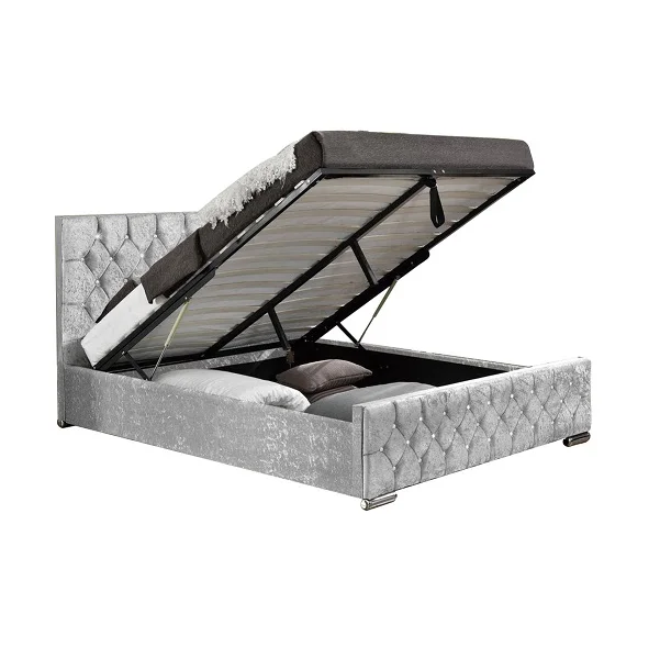 diamond crystal upholstered king queen size fabric ottoman storage bed