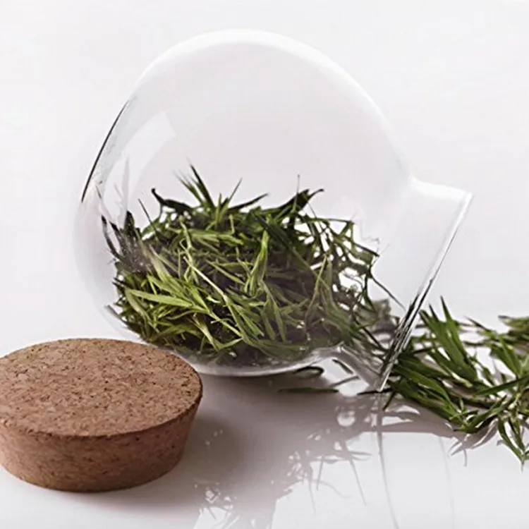 Airtight Container with Cork Lid 500ml Round Clear Glass Favor Glass Jar Storage