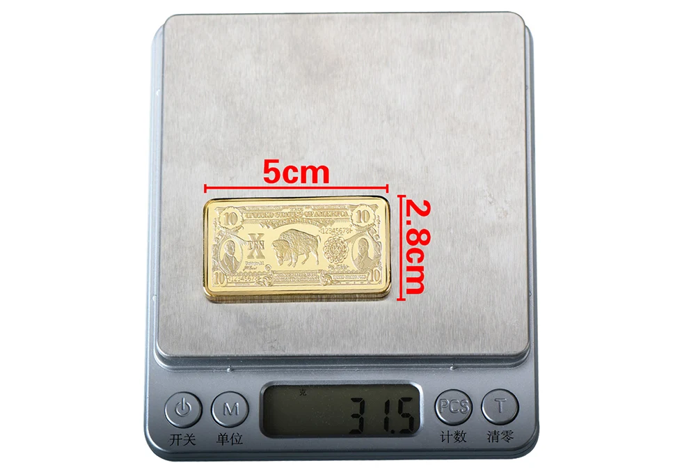 Wholesale Price Home Decorative Gold Art Crafts Usd 10 Bill 24k Pure Gold Bar Ornament