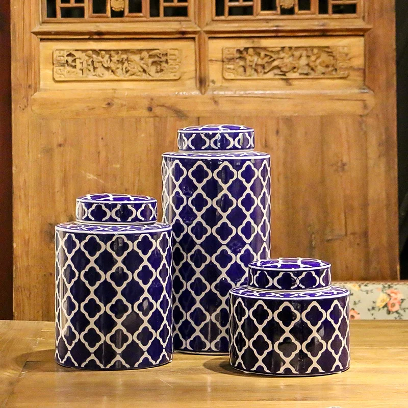 
Blue and white porcelain decorative jar for home soft decorations, desktop imaginative flower arrangement vases 