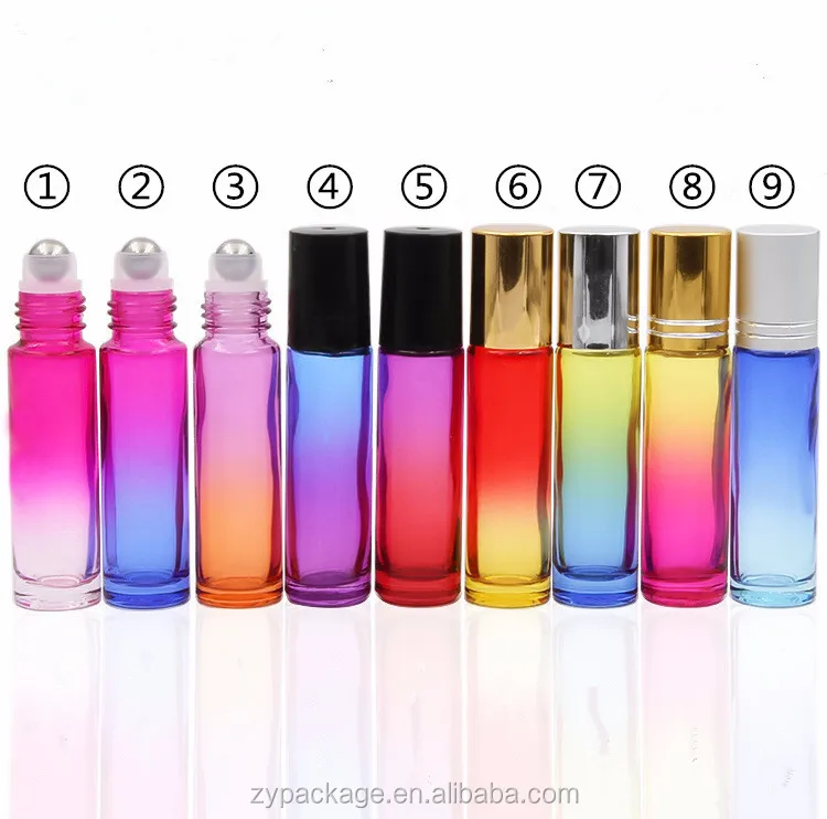 Empty 10 ml gradient color roll on bottle 10 ml Ombre Roller Ball Bottles for Perfume essential oils