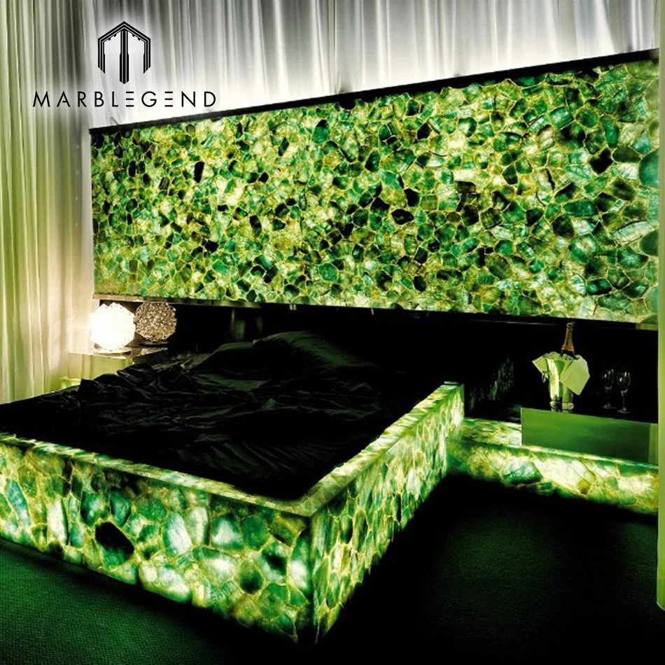 
Luxury home decoration natural large green gemstone quartz slab 