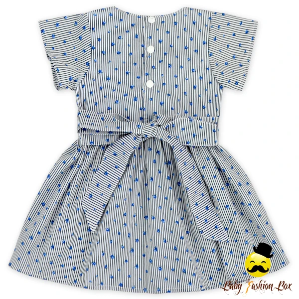 48BQA244 Fancy Small Flower blue Print Top Style Dress Girls Party Wear Kids Beautiful Model Dresses