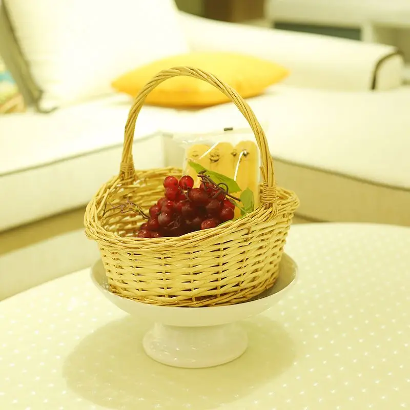 Hand Weave Oval Round Woven Shopping Handle Basket