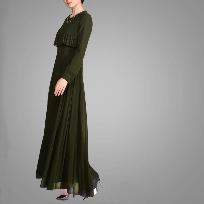 Model Style Islamic Clothing Arm Green And Ruffle Muslim Burka Long Sleeves Maxi Dress Latest Design of Pictures For Women