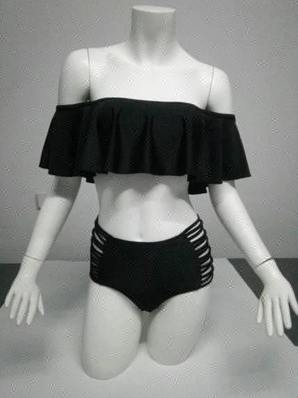 Amazon hot sale high waist swimwear lotus leaf strapless bikini bathing suit for women