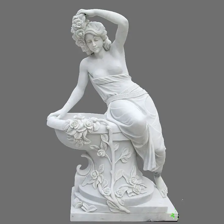 Modern garden decorative life size natural stone sitting lady sculpture marble carving woman statue