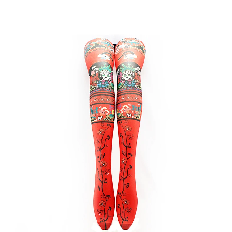 Nylon pantyhose custom digital printed elastic tights seamless pantyhose