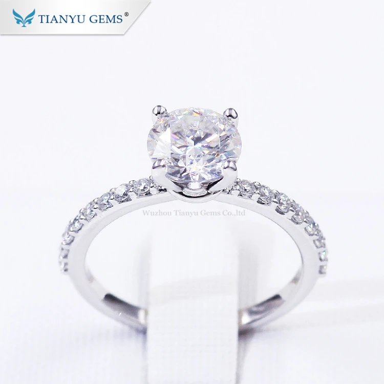 Tianyu High End Jewelry Manufacturer China 1 2 3 4 5 Carat CT 14K Solid White Gold Engagement Wedding Custom Moisssanite Rings