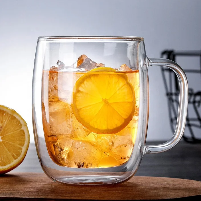 Best seller high quality double glass cup with handle