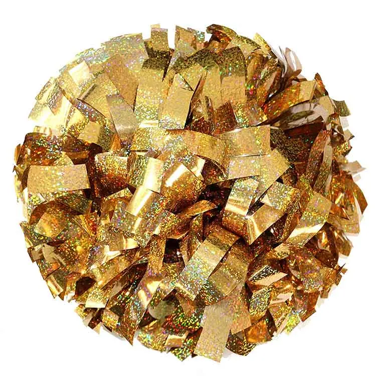 8 inch  Solid Metallic Holographic Gold  Cheerleader Pom Poms with baton handle