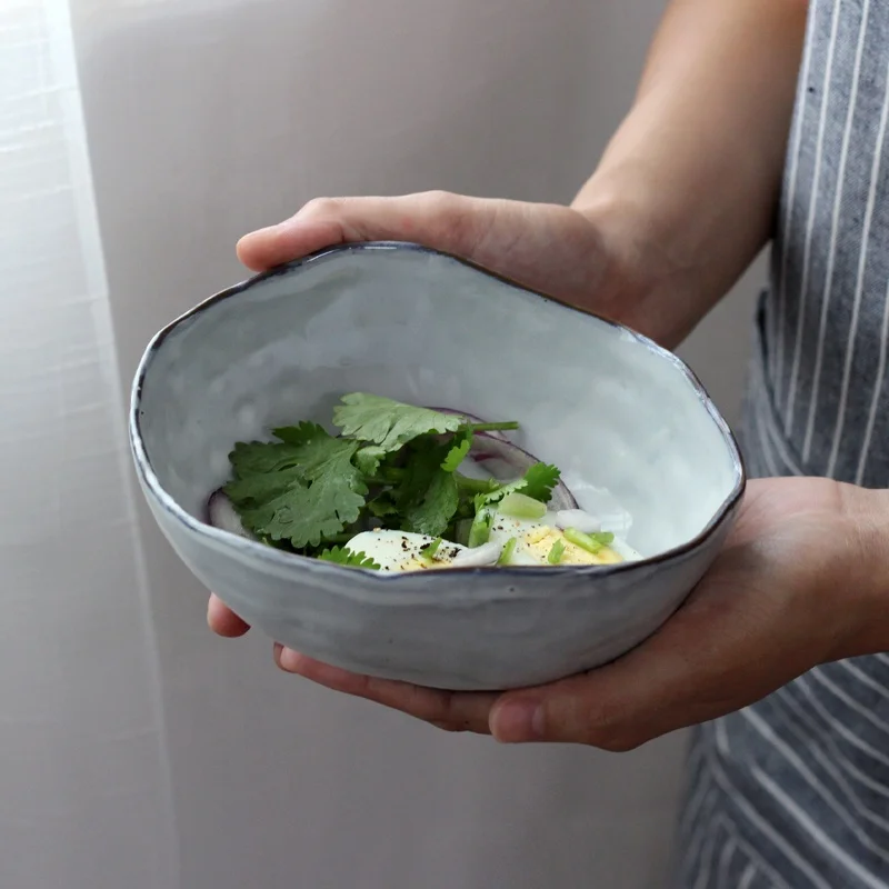 Nordic simple design ceramic colored clay salad bowl fruit bowl rice bowl with reactive glaze for houseware