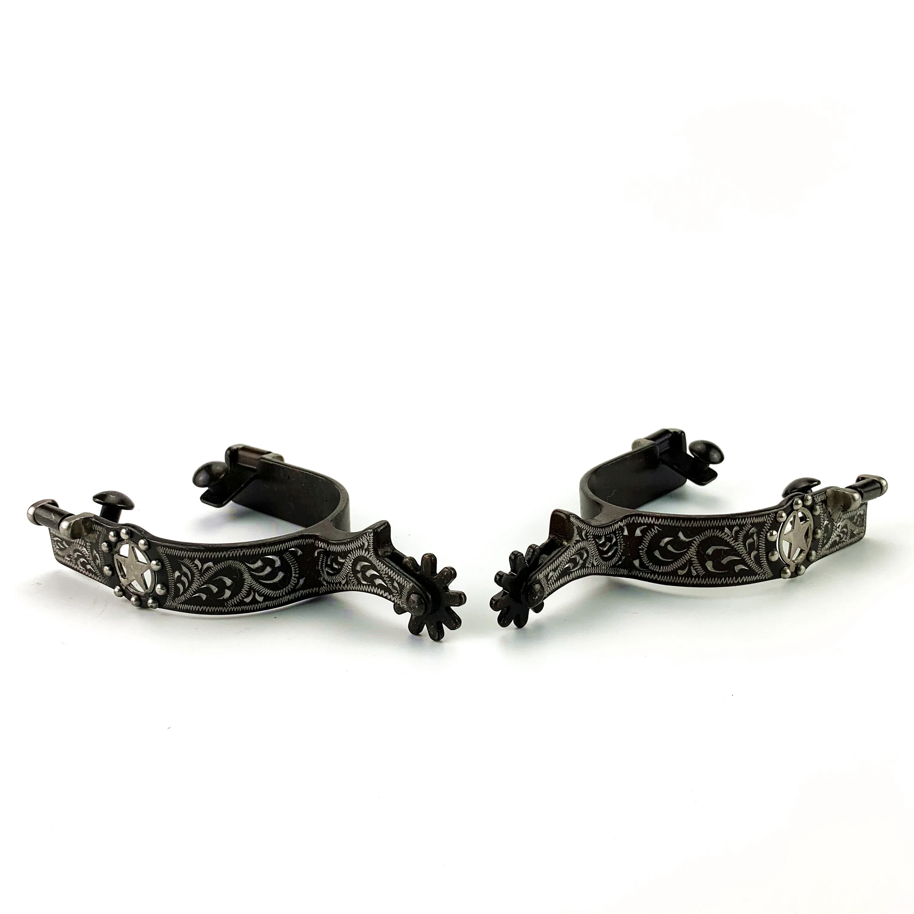 Engraved Trims and TEXAS Star Decorated Antique Western Horse Spurs