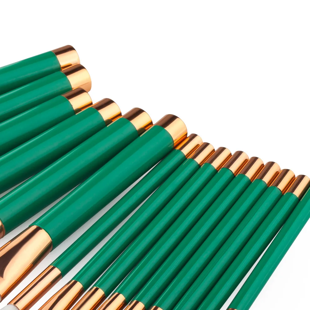 
15 pcs green wood handle soft nylon hair face powder makeup brush set 