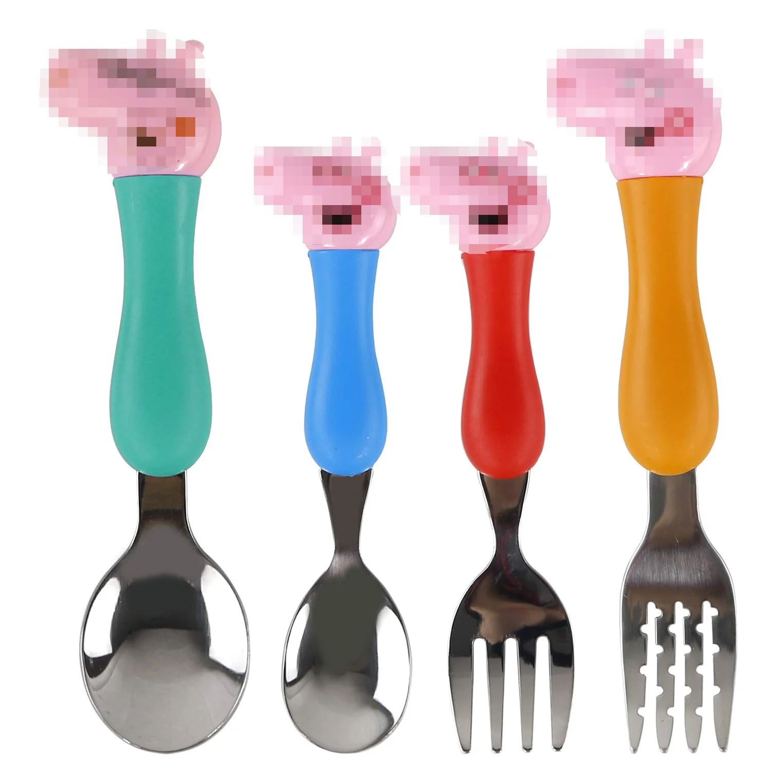 
pink pig Easy Grip Tableware Fork Spoon cutlery Set,Stainless Steel flatware for Children with PP handle 