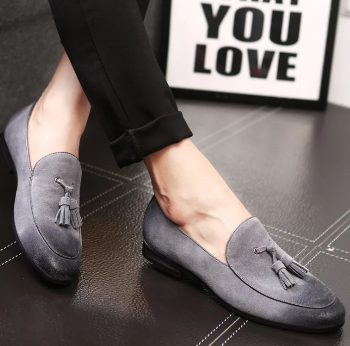 up-1102r Large Size Men Classic Slip On Shoes 2023 Wholesale Tassel Suede Leather Dress Shoes