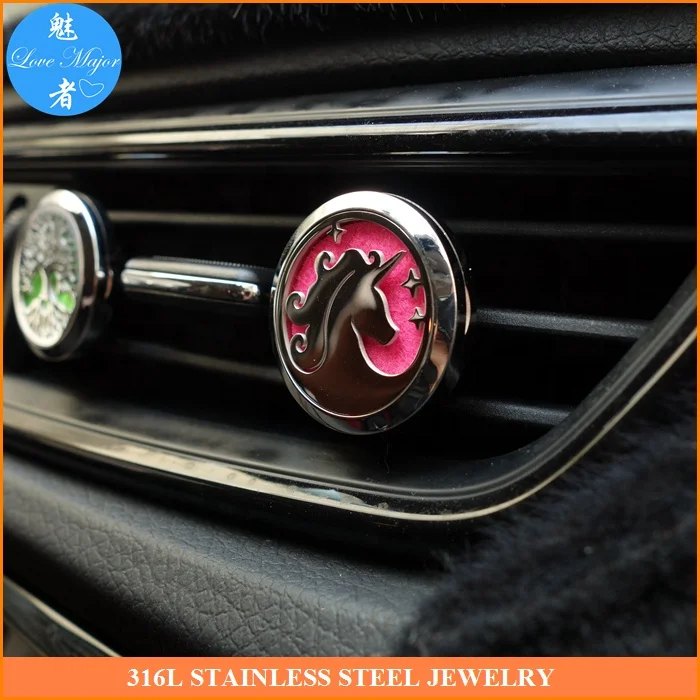 Fashion New Round Shape On Car Unicorn Design Perfume Diffuser Pendant Stainless Steel Jewelry