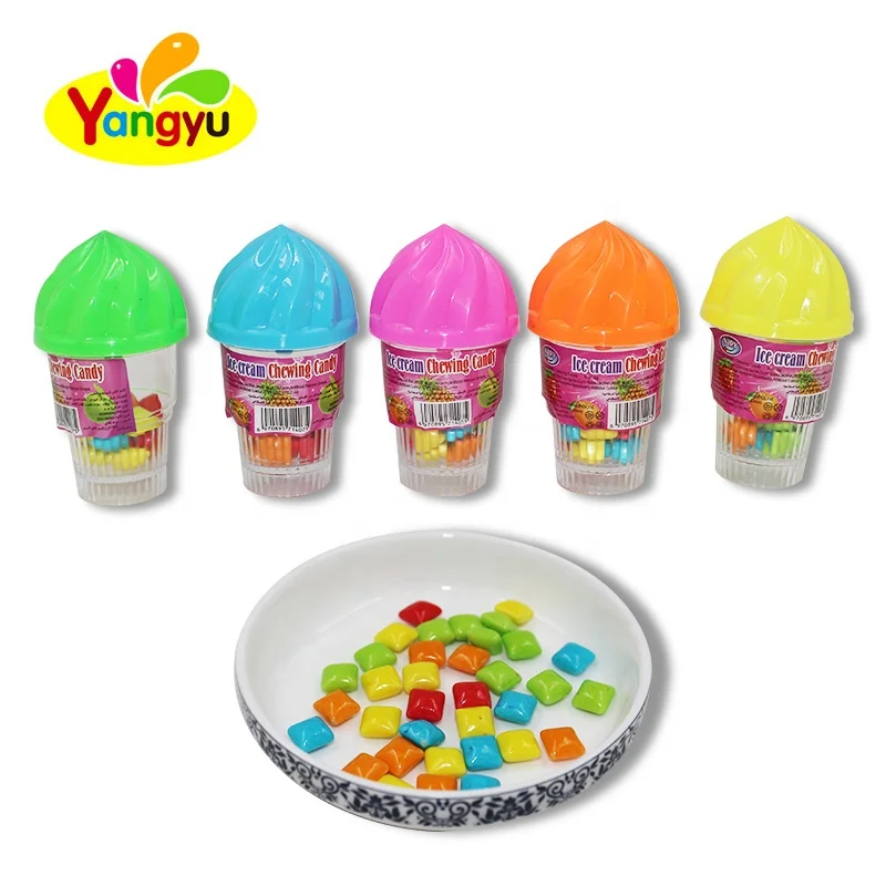 Halal Colorful  New cheap Ice cream shape Plastic packaging Fruit  mini chewing gum