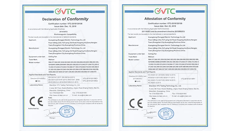 ceiling fan certificate
