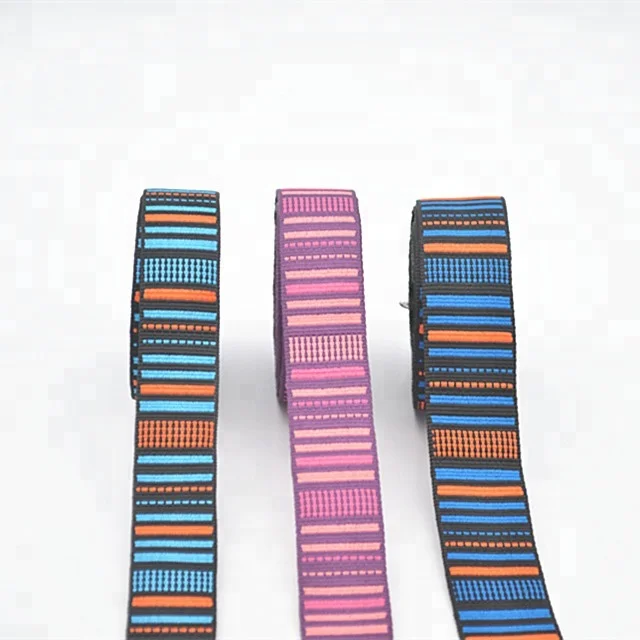 Colorful Elastic Webbing Stripe Bag Strap Polyester Jacquard Webbing