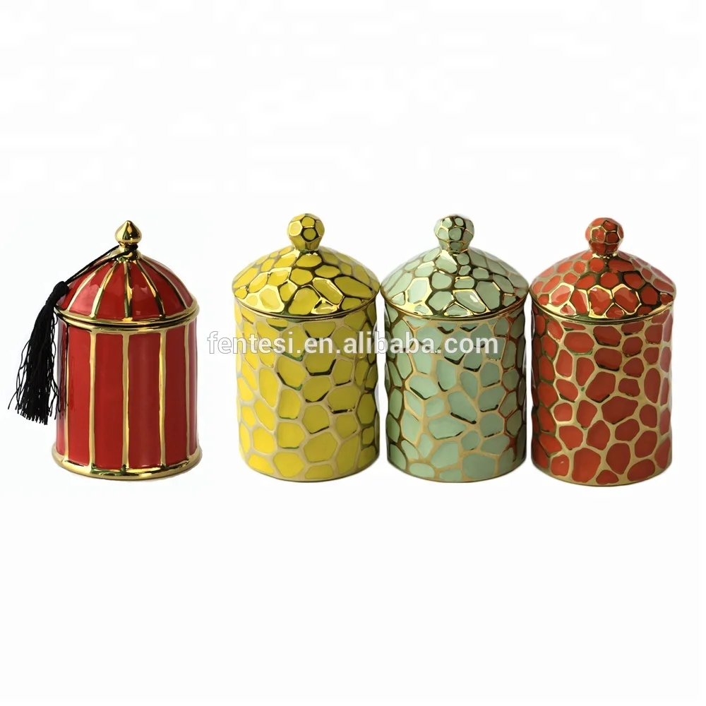 unique empty scented ceramic candle jars black candle holder with lid & gift box