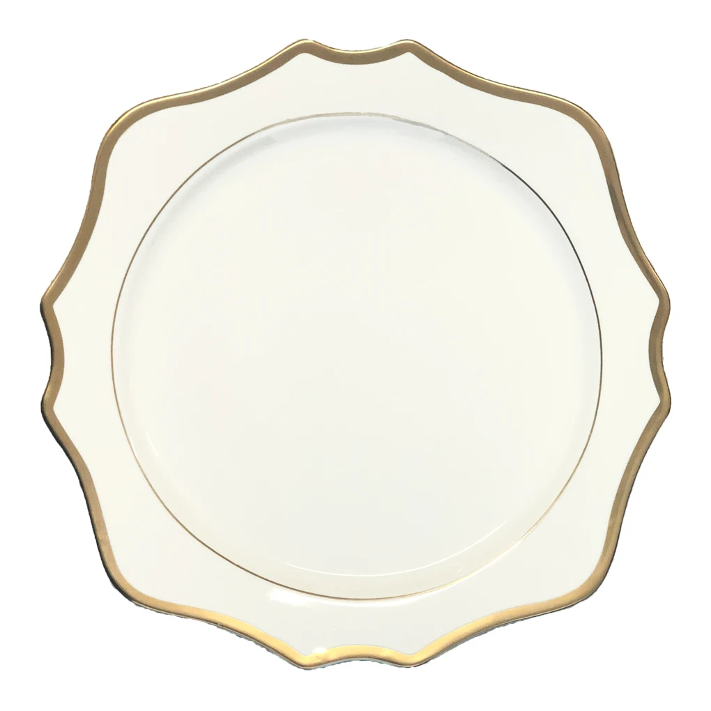 JY Ceramics black and jk gold luxury dinner plate royal charger plate for party events rental