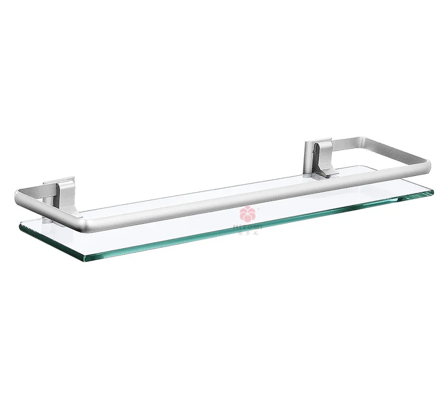 Bathroom glass shelf with aluminium rail