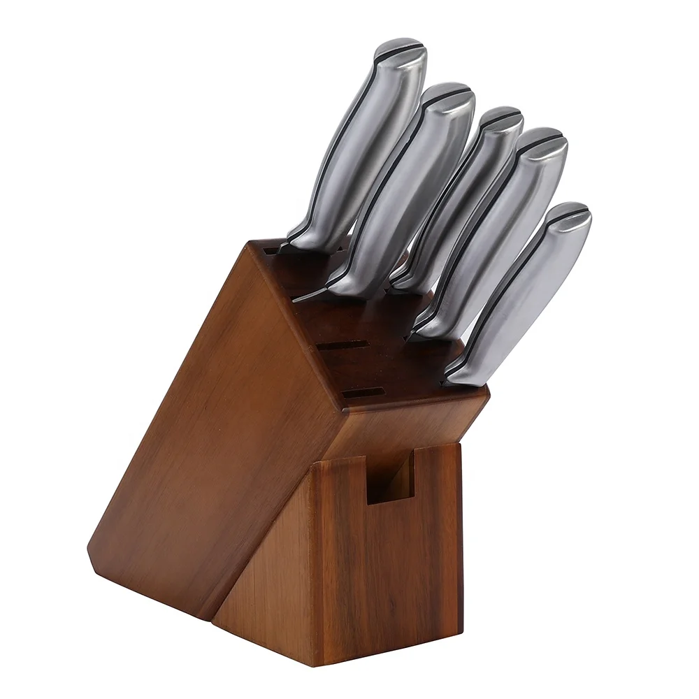 Useful and popular rubber wood knife block stander holder storage for the kitchen knives set