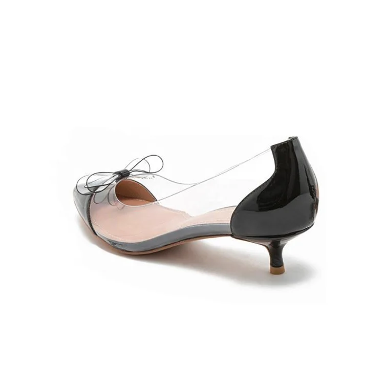 Elegant stitching patent leather mid heel transparent shoes for women
