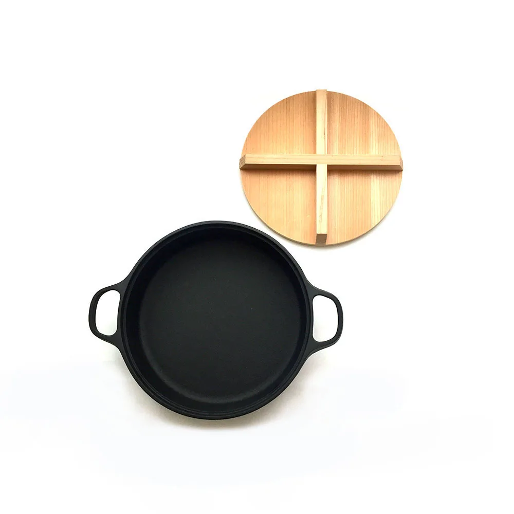 Japanese Cypress Lid Skiyaki Hot Pot Cast Iron Cooking Pot For Sukiyaki And Nabe Cooking