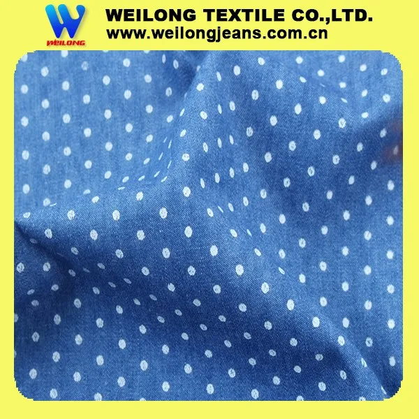Thin light weight 100% cotton feather printed indigo blue denim fabric for T-shirt cloth