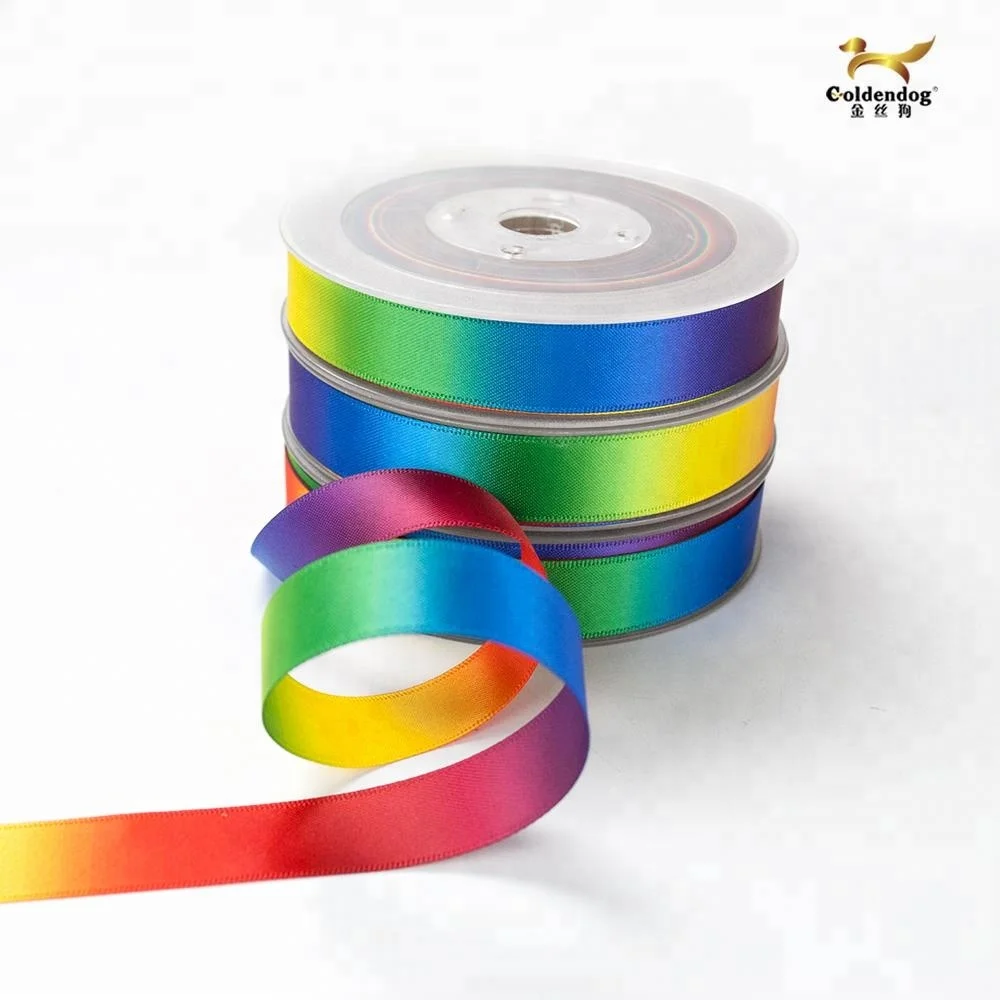 100% Polyester Heat-Transfer Printing Double Sided Satin Rainbow Ribbon