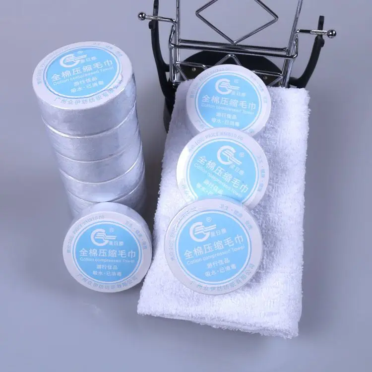 China Hot Sale Round Shape Magic Compressed 100% Cotton compact Guest Towel