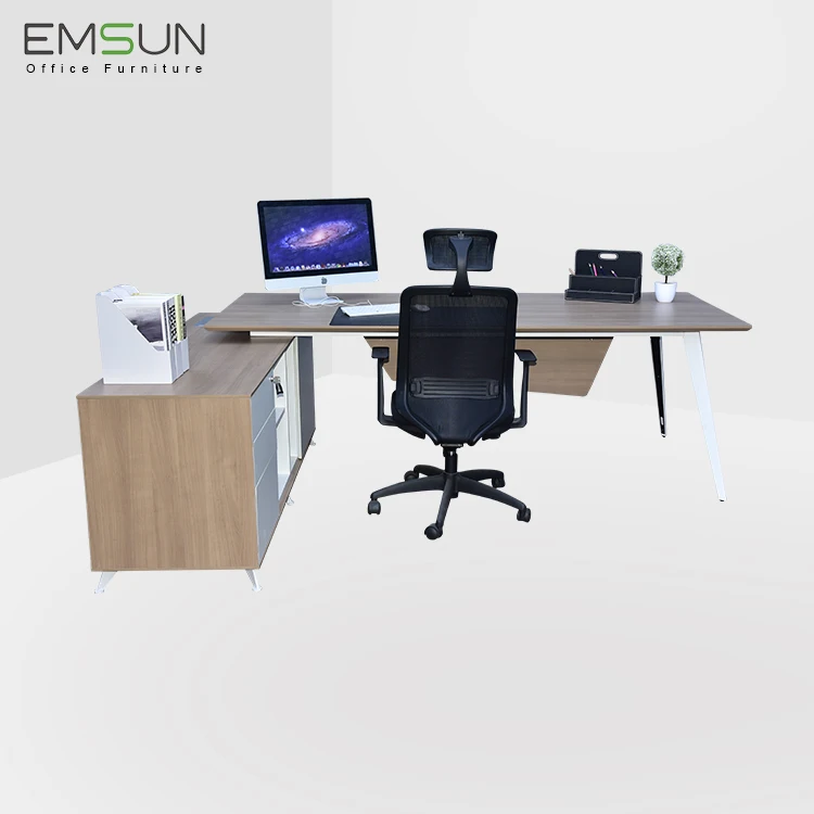 China modern boss table L shape director table wooden executive desk with Aluminum leg